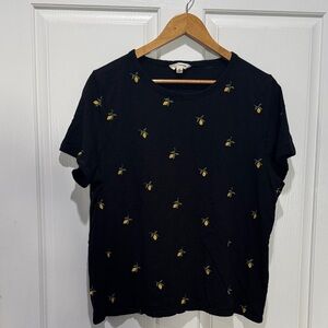 Lucky Brand Black Bee Print Short Sleeve Tee